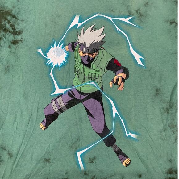 NARUTO Shippuden Collection Kakashi Hatake Green Black Dye T-Shirt sz L Anime - Picture 1 of 7